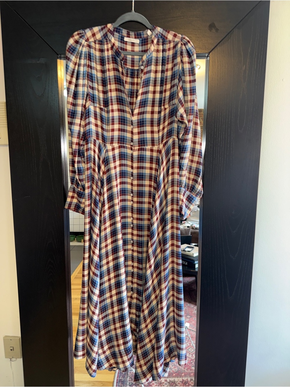 Doen Checked Button-Front Maxi Dress in Red, Blue & Cream M - Picture 2 of 6